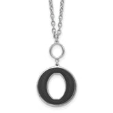 Sterling Silver Rhodium-Rhodium-Plated 18in With 2 Inch Extention  Black Enamel Circle Necklace